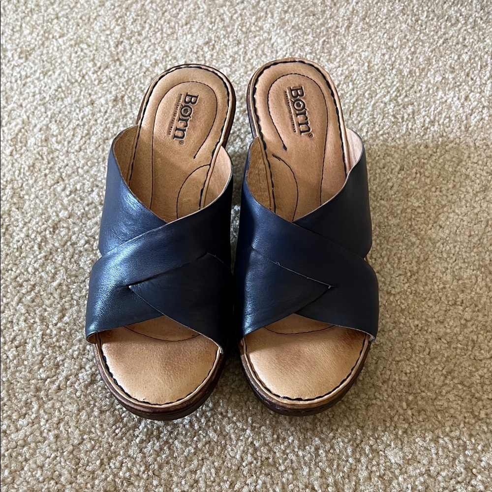 Born Women's Dark Blue Leather Mules